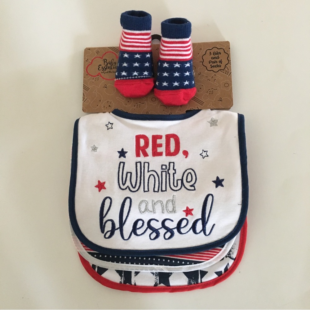 Baby Bibs and Bootie Set “Red White & Blessed” 4th of July NEW | Baby Essentials